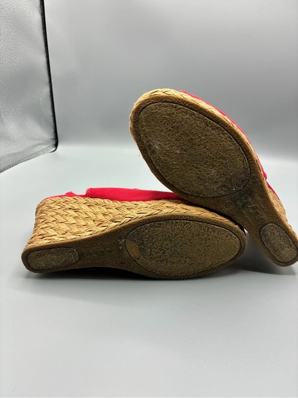 Y2K SUGAR red Canvas Peep-Toe Slingback Wedge Sandals